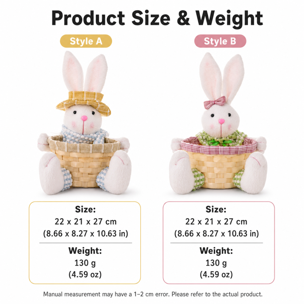 2 Pcs Easter Bunny Basket Plush Dolls Set, Spring Shelf Sitter Decor