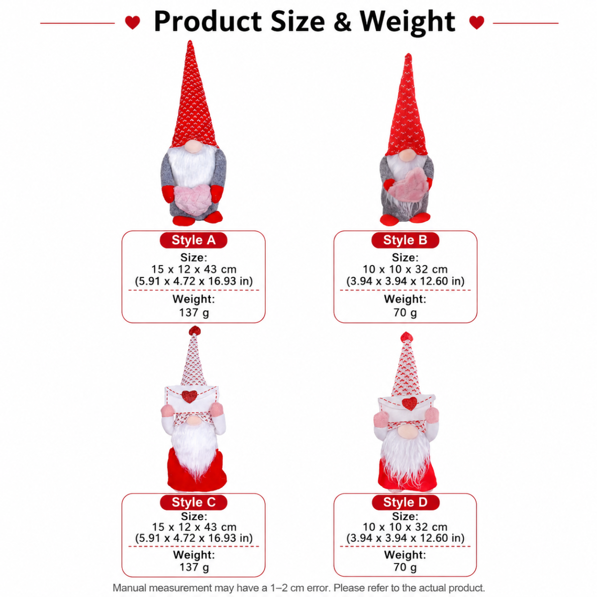 4 Pcs Valentine's Day Gnome Plush Dolls Set, Heart Love Shelf Sitter Decor