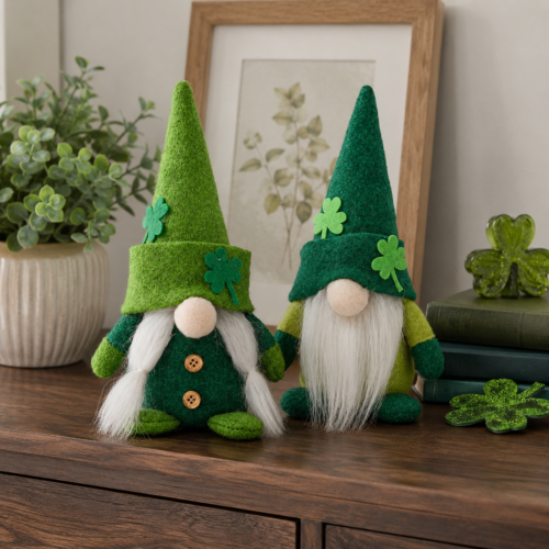 2 Pcs St Patrick's Day Gnome Plush Dolls Set, Shamrock Shelf Sitter Decor