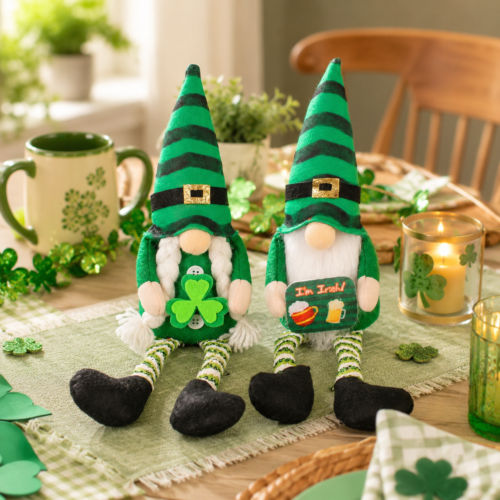 2 Pcs St Patrick's Day Gnome Plush Set, Irish Shamrock Shelf Sitter Decor