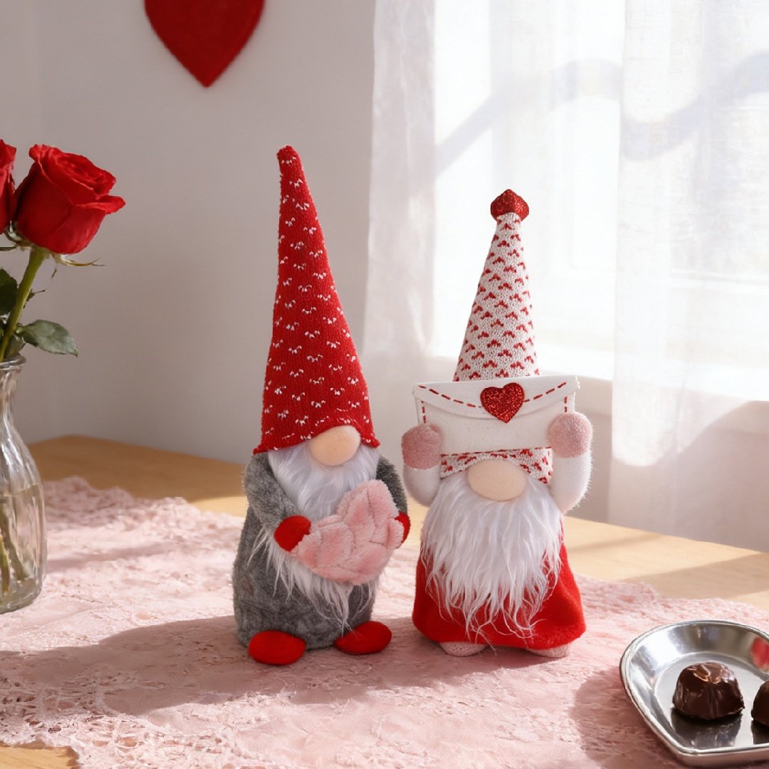 4 Pcs Valentine's Day Gnome Plush Dolls Set, Heart Love Shelf Sitter Decor