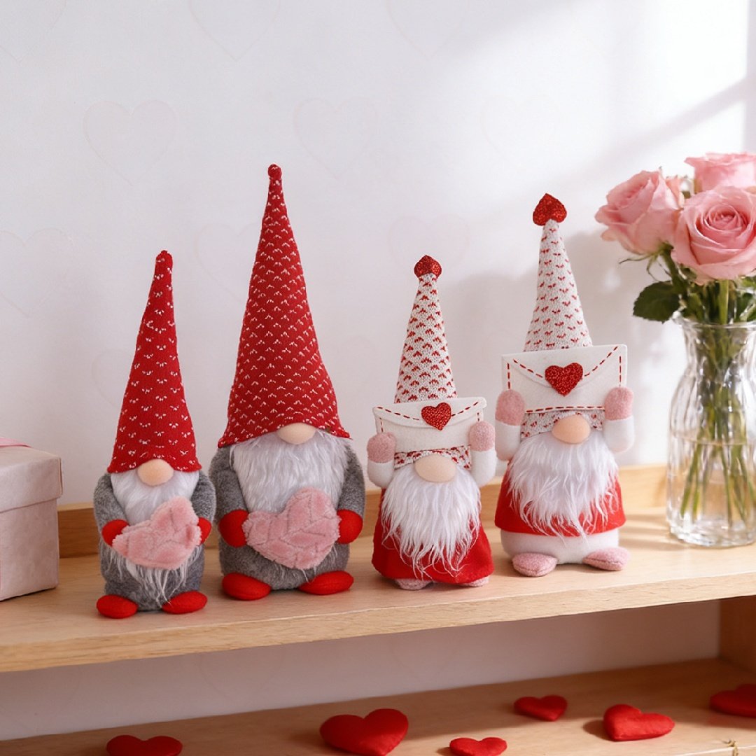 4 Pcs Valentine's Day Gnome Plush Dolls Set, Heart Love Shelf Sitter Decor