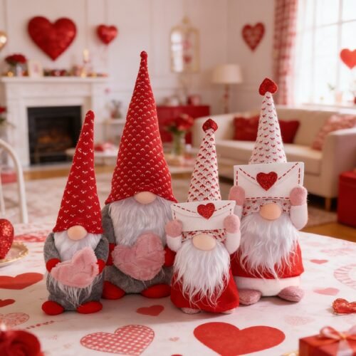 4 Pcs Valentine's Day Gnome Plush Dolls Set, Heart Love Shelf Sitter Decor