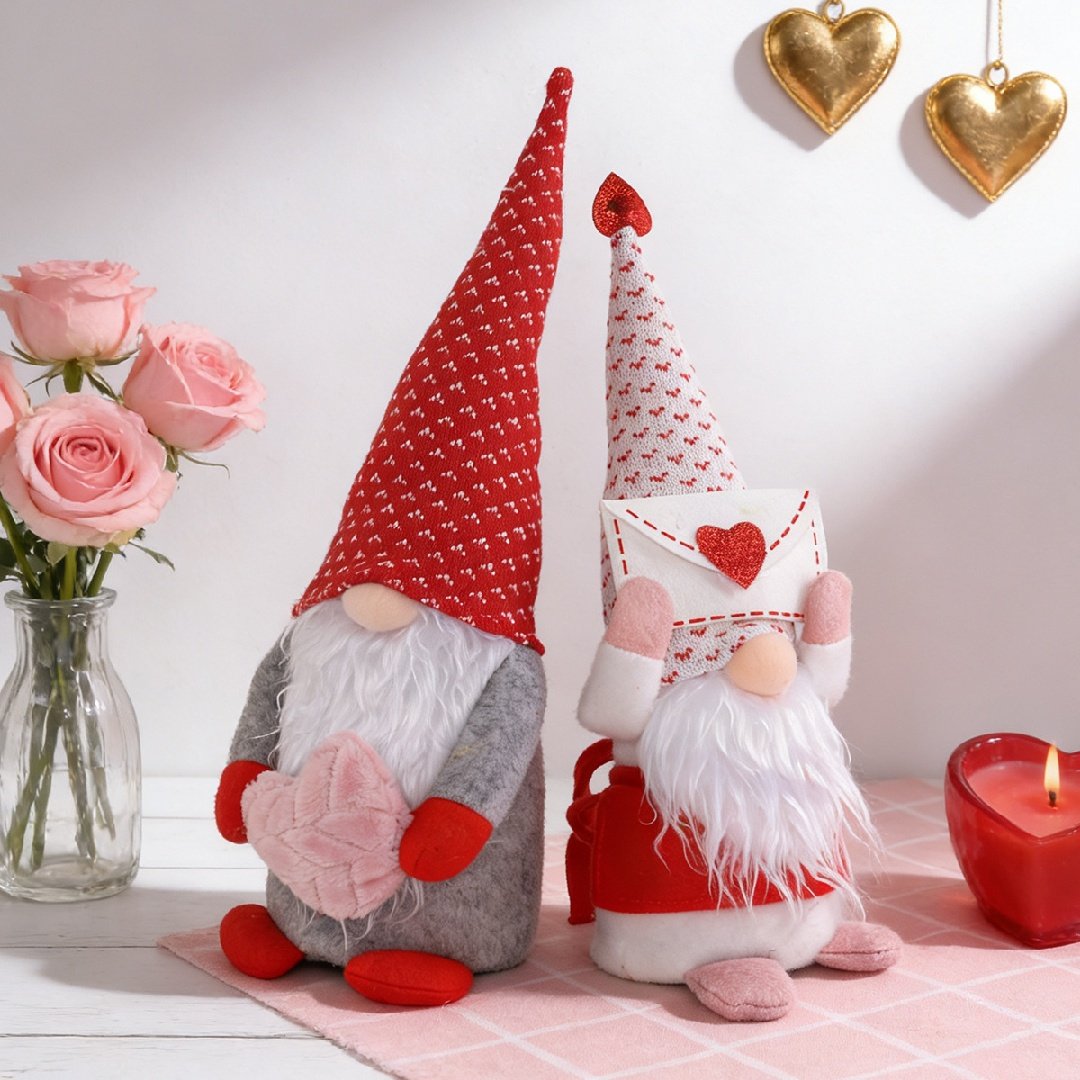4 Pcs Valentine's Day Gnome Plush Dolls Set, Heart Love Shelf Sitter Decor