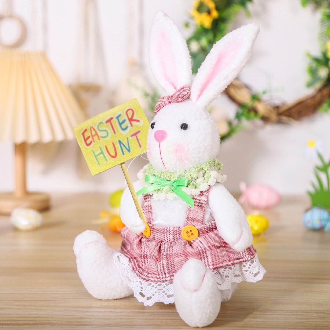 2 Pcs Easter Bunny Plush Dolls Set, Spring Rabbit Tabletop Decor