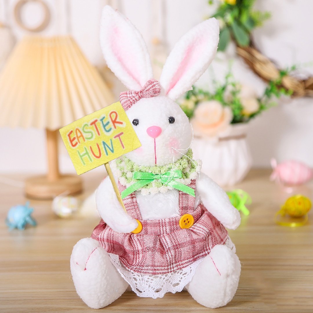 2 Pcs Easter Bunny Plush Dolls Set, Spring Rabbit Tabletop Decor