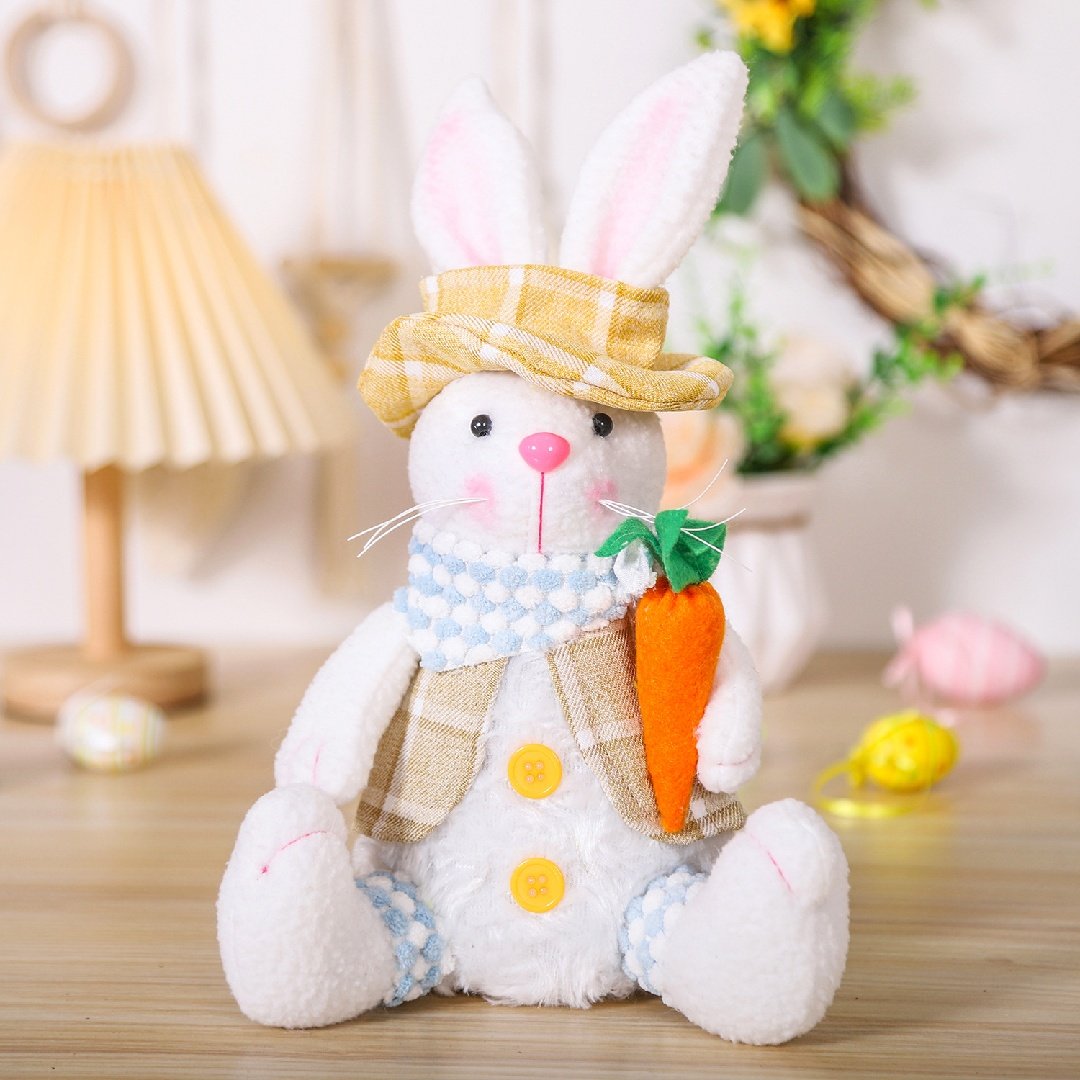2 Pcs Easter Bunny Plush Dolls Set, Spring Rabbit Tabletop Decor