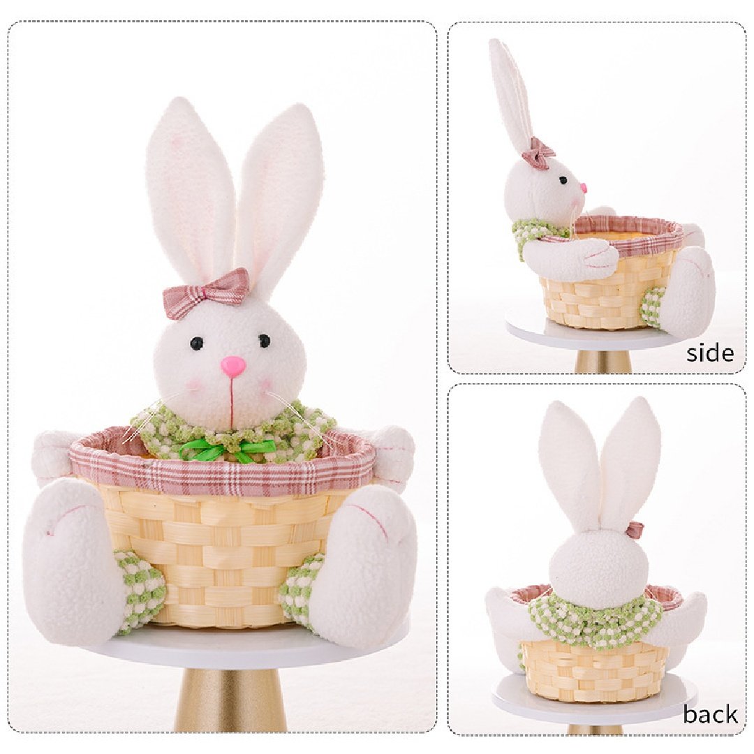 2 Pcs Easter Bunny Basket Plush Dolls Set, Spring Shelf Sitter Decor