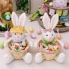 2 Pcs Easter Bunny Basket Plush Dolls Set, Spring Shelf Sitter Decor