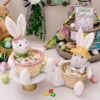 2 Pcs Easter Bunny Basket Plush Dolls Set, Spring Shelf Sitter Decor