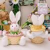 2 Pcs Easter Bunny Basket Plush Dolls Set, Spring Shelf Sitter Decor