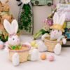 2 Pcs Easter Bunny Basket Plush Dolls Set, Spring Shelf Sitter Decor