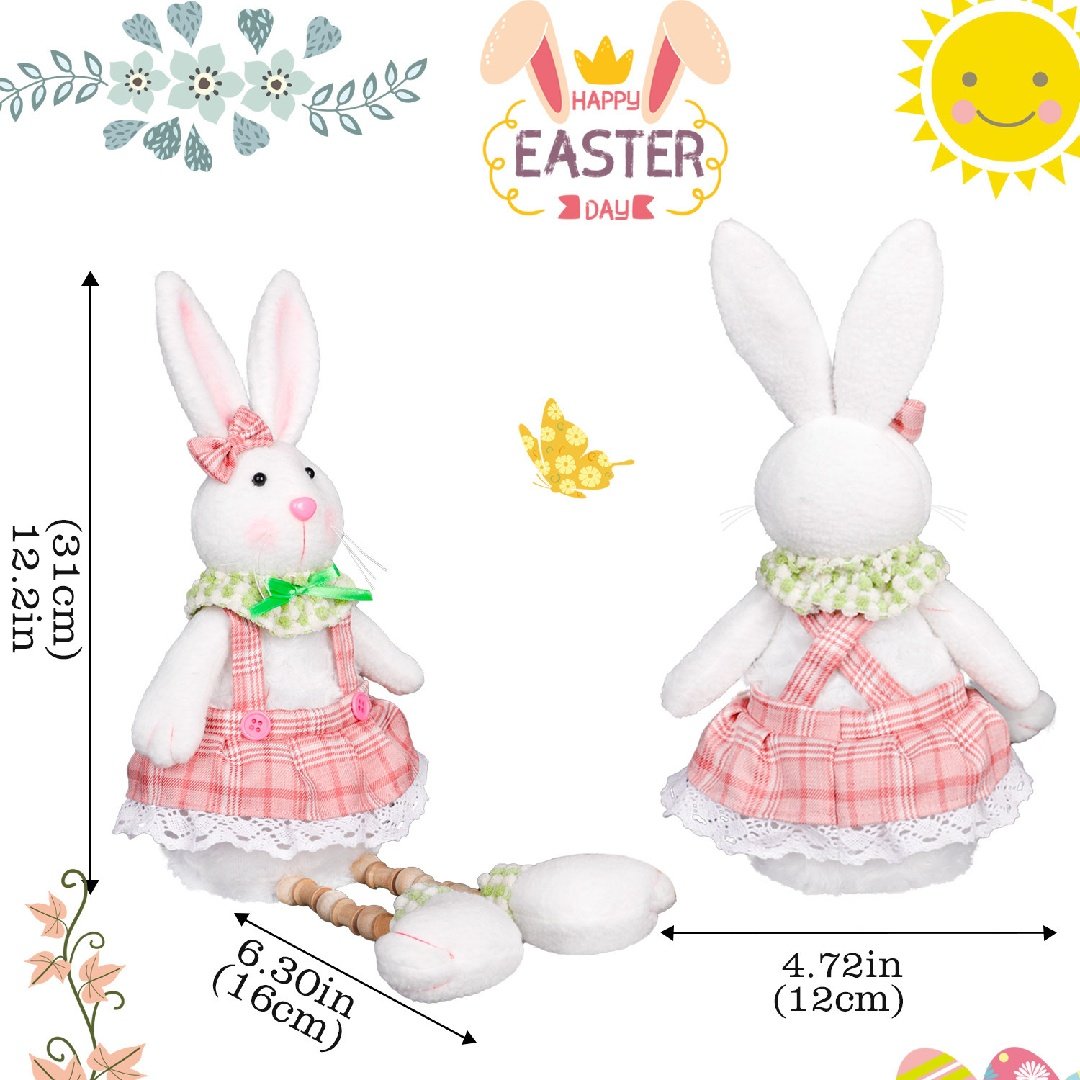 2 Pcs Easter Bunny Plush Dolls Set, Spring Rabbit Shelf Sitter Decor