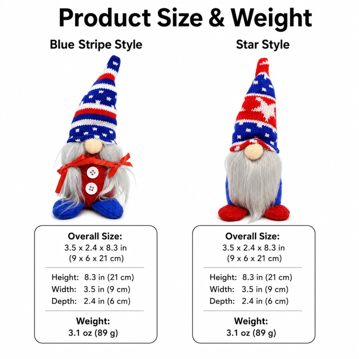 Patriotic Gnome Plush Decor, Knitted Red White Blue Shelf Decorations