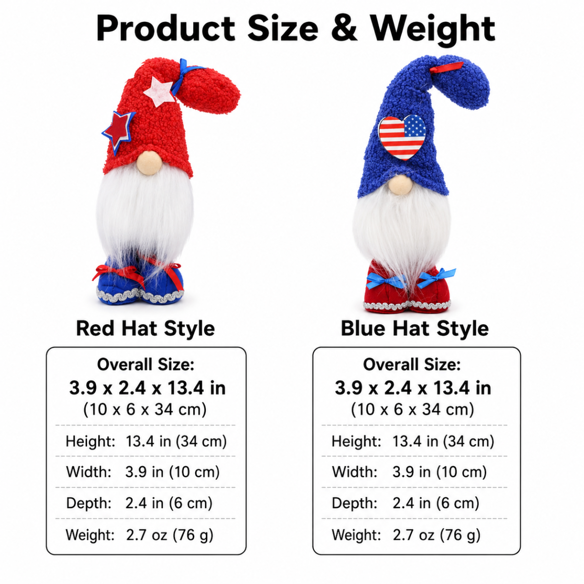 USA Patriotic Plush Gnome Decor, Red White Blue Tabletop Decorations