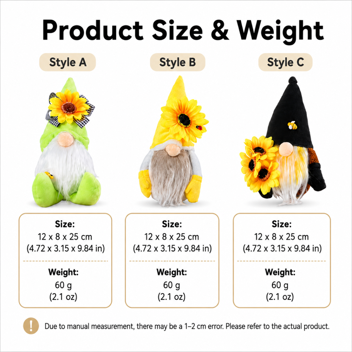 Sunflower Gnome Plush Doll, 3 Styles Spring Summer Shelf Sitter Decor