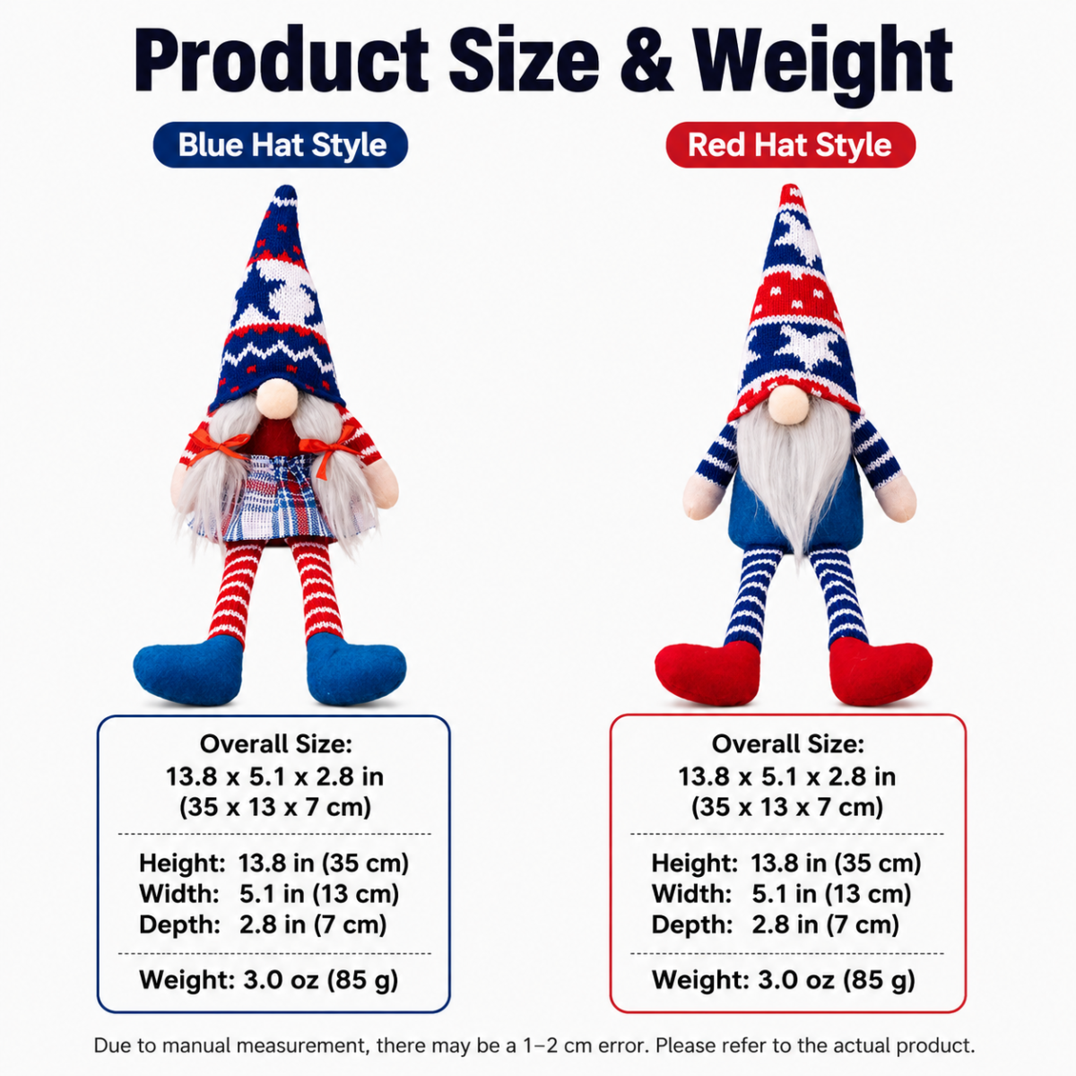 Patriotic Gnome Plush Doll, Red White Blue Sitting Tabletop Decor