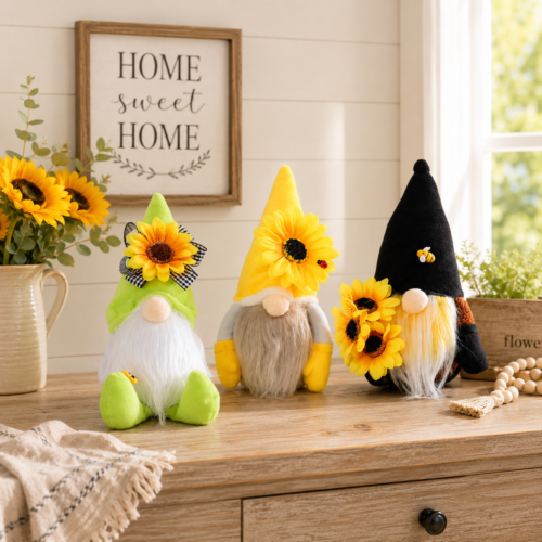 Sunflower Gnome Plush Doll, 3 Styles Spring Summer Shelf Sitter Decor
