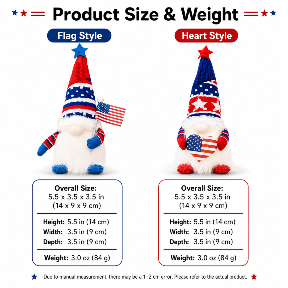 Lighted Patriotic Gnome Plush Doll, Red White Blue Tabletop Decor
