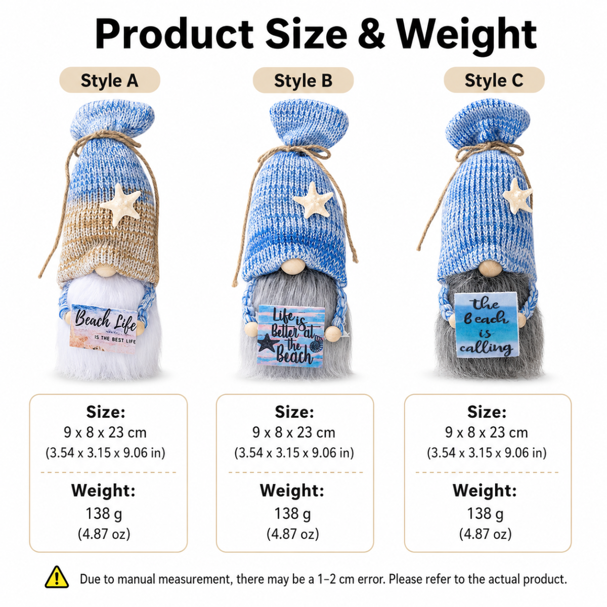 3 Pcs Beach Gnome Plush Dolls Set, Coastal Summer Shelf Sitter Decor