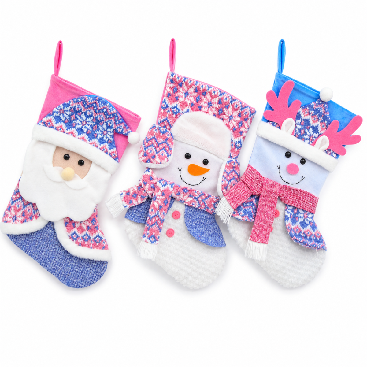 Christmas Stockings Gift Bags with Plush Santa Snowman Reindeer for Kids Gifts