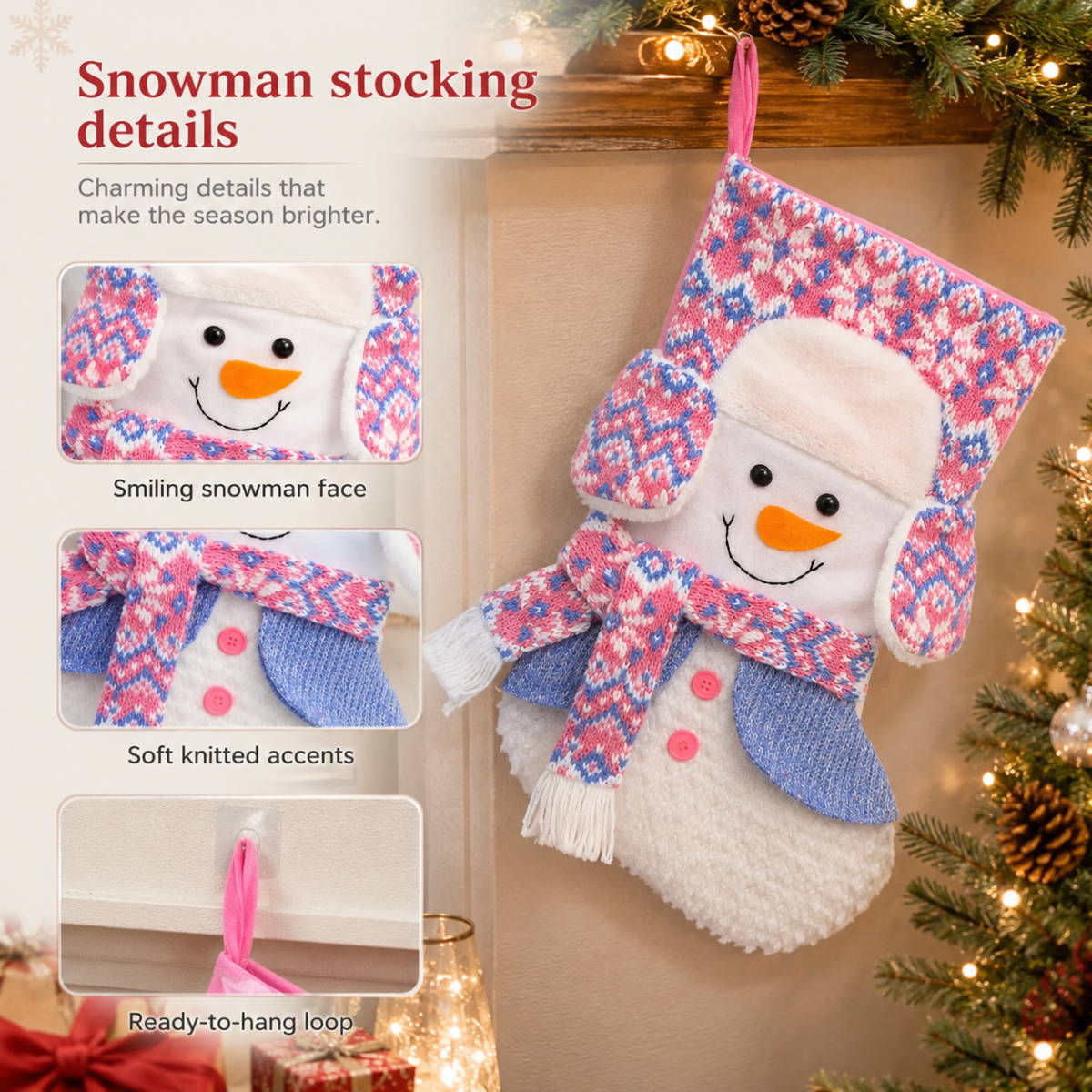 Christmas Stockings Gift Bags with Plush Santa Snowman Reindeer for Kids Gifts