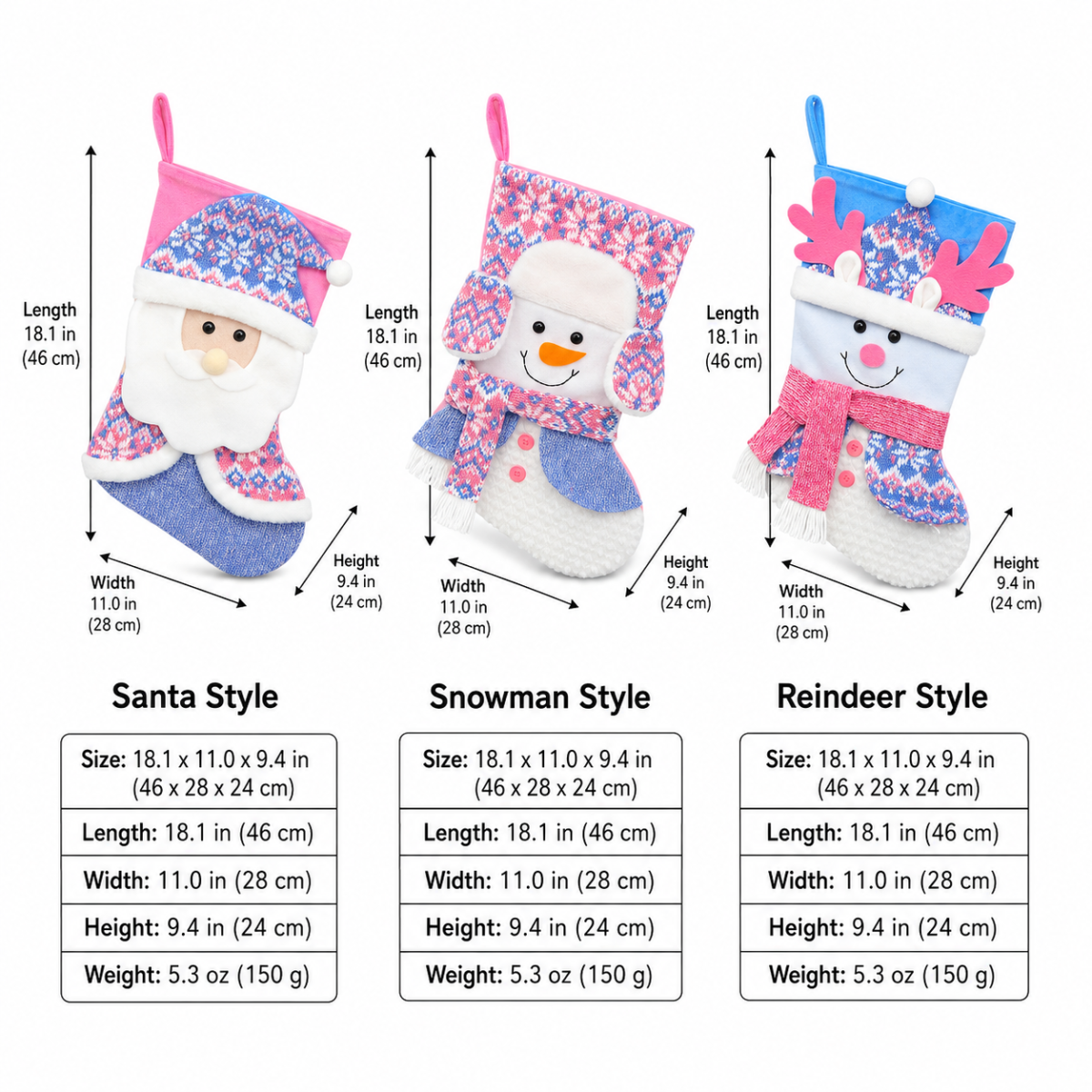 Christmas Stockings Gift Bags with Plush Santa Snowman Reindeer for Kids Gifts