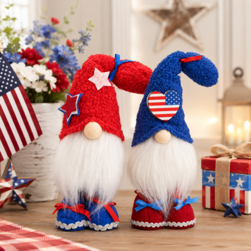 USA Patriotic Plush Gnome Decor, Red White Blue Tabletop Decorations