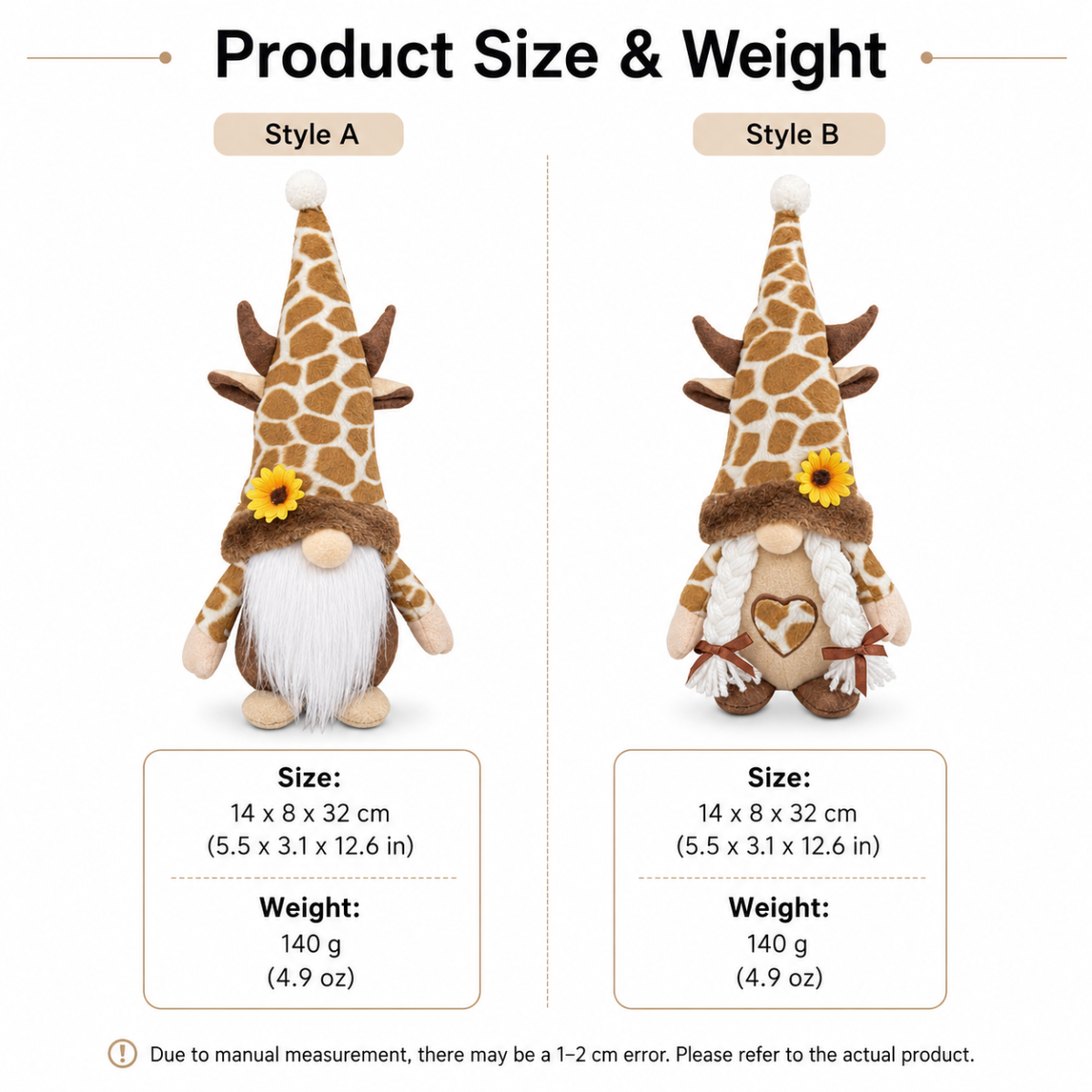 2 Pcs Giraffe Gnome Plush Dolls Set, Safari Animal Shelf Sitter Decor