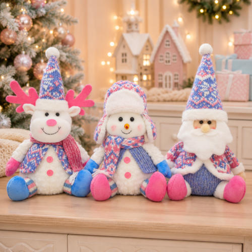 Christmas Tabletop Decorations, Plush Santa Snowman Reindeer Decor Set