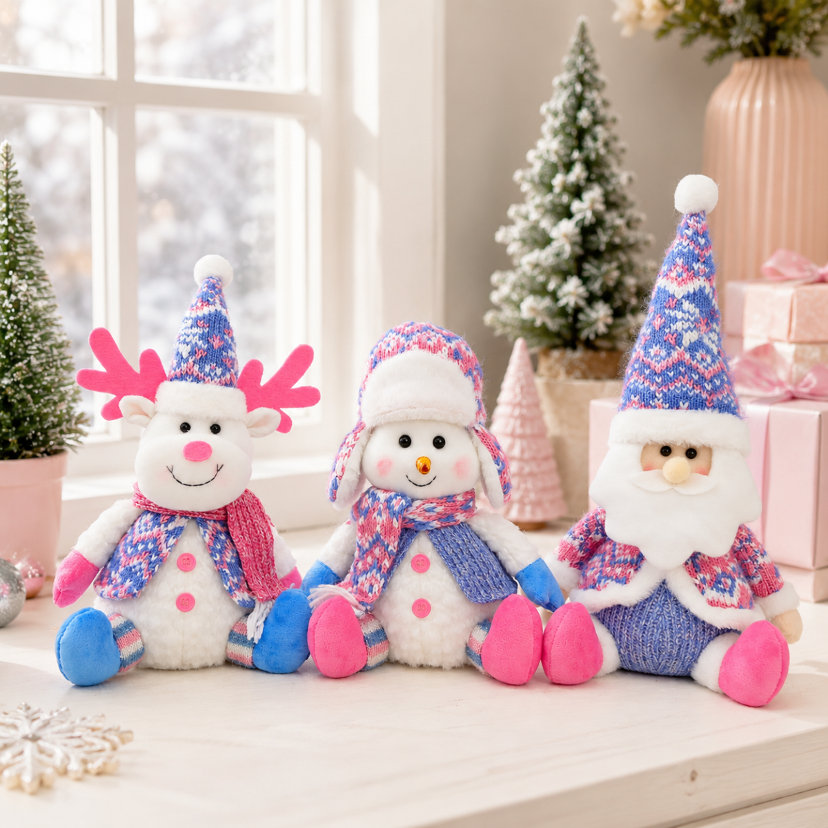 Christmas Tabletop Decorations, Plush Santa Snowman Reindeer Decor Set