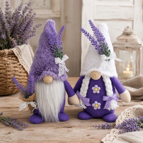 Purple Lavender Gnome Decor Set, Plush Tabletop Decorations
