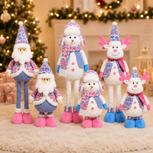 Large Christmas Plush Dolls with Retractable Legs, Santa Snowman Reindeer Decor