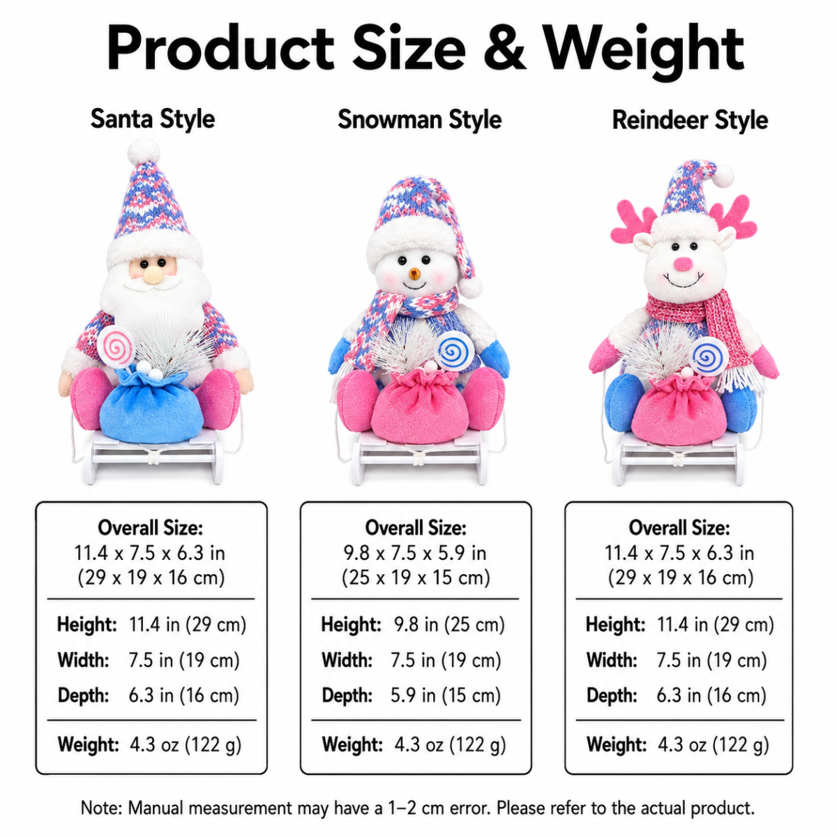 Christmas Plush Toys Set, Santa Snowman Reindeer Dolls for Holiday Decor