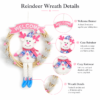 Cute Christmas Wreath Door Hanger with Plush Holiday Character and Pink Festive Banner