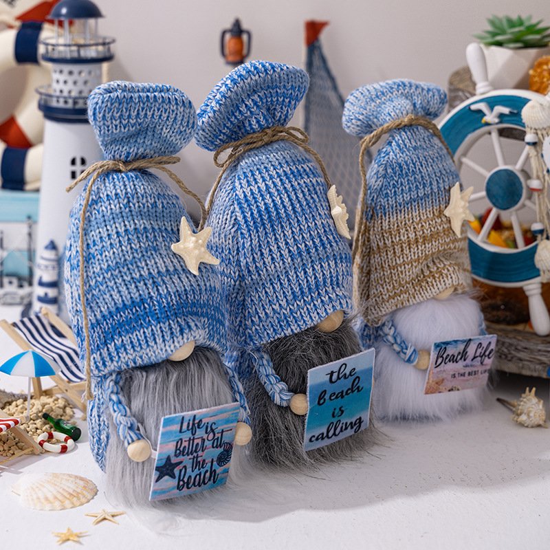 3 Pcs Beach Gnome Plush Dolls Set, Coastal Summer Shelf Sitter Decor