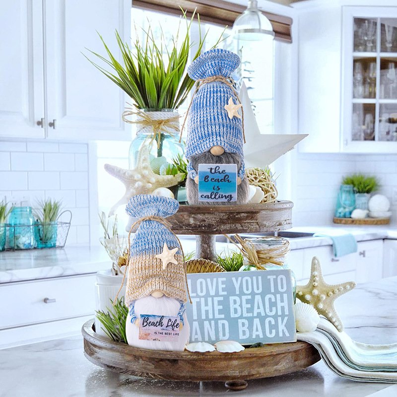 3 Pcs Beach Gnome Plush Dolls Set, Coastal Summer Shelf Sitter Decor