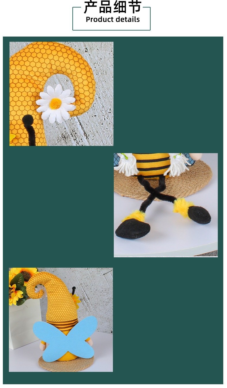 2 Pcs Bumble Bee Gnome Plush Dolls Set, Spring Summer Shelf Sitter Decor