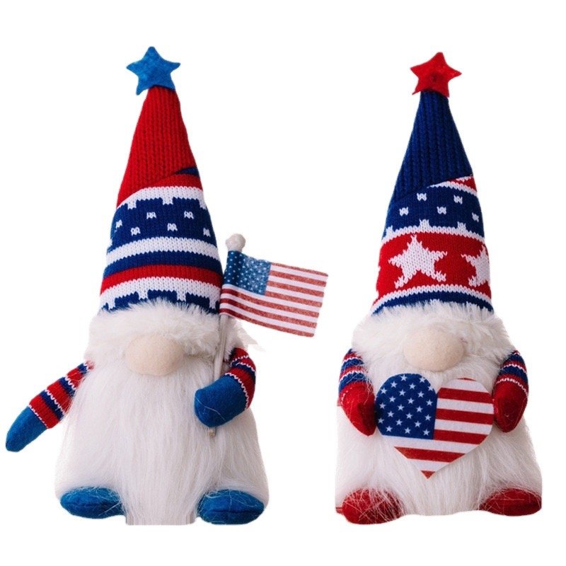 Lighted Patriotic Gnome Plush Doll, Red White Blue Tabletop Decor