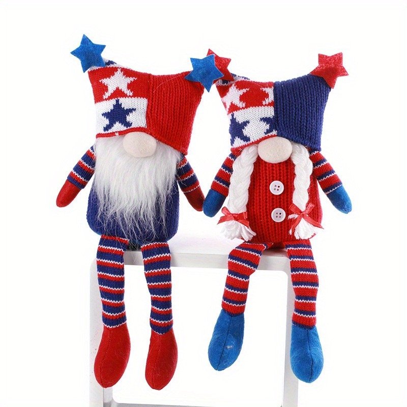 Patriotic Tabletop Gnome Dolls, Plush Red White Blue Home Decor