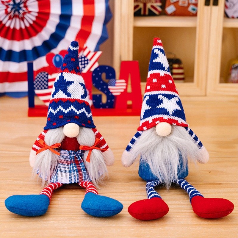 Patriotic Gnome Plush Doll, Red White Blue Sitting Tabletop Decor