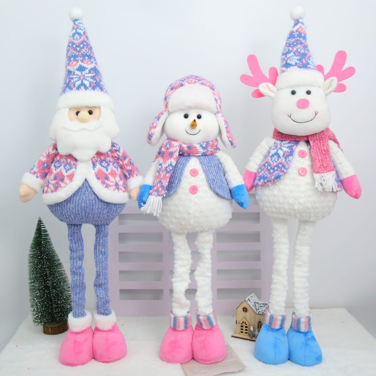 Large Christmas Plush Dolls with Retractable Legs, Santa Snowman Reindeer Decor