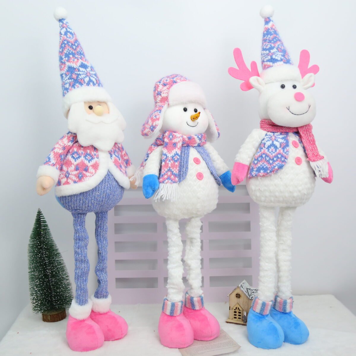 Large Christmas Plush Dolls with Retractable Legs, Santa Snowman Reindeer Decor