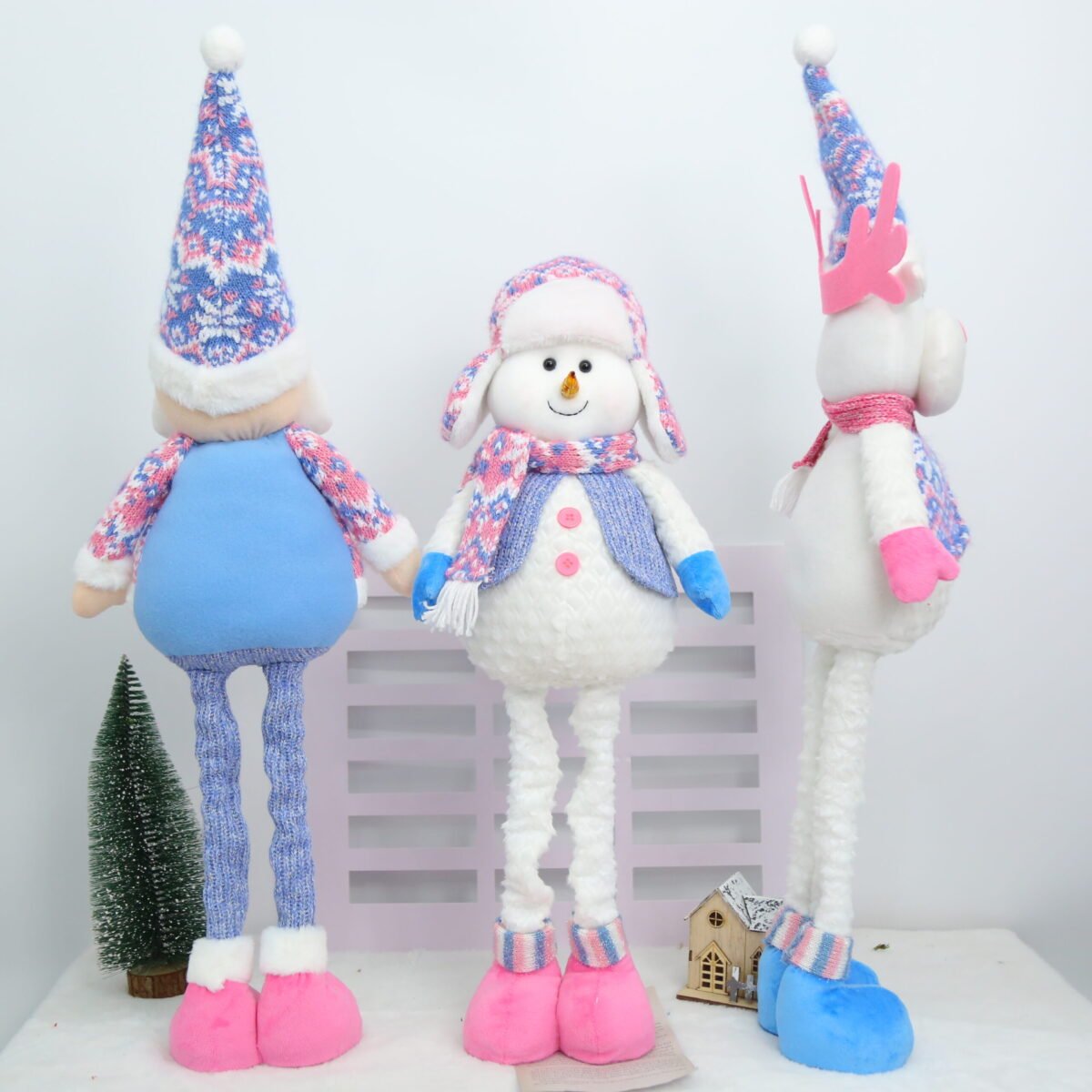 Large Christmas Plush Dolls with Retractable Legs, Santa Snowman Reindeer Decor
