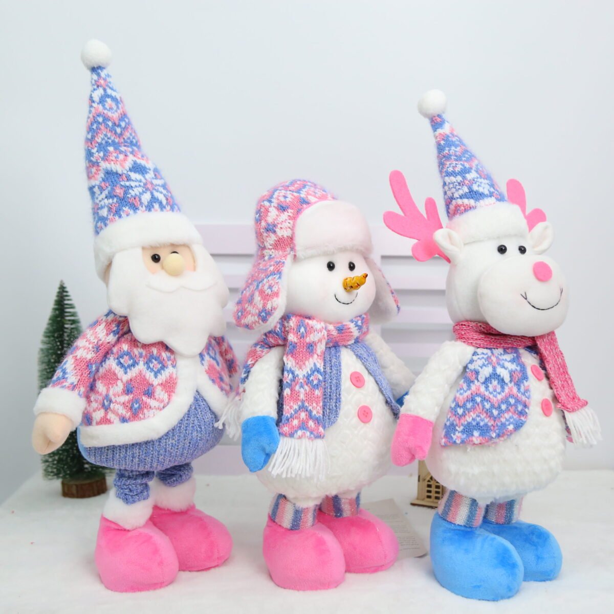 Large Christmas Plush Dolls with Retractable Legs, Santa Snowman Reindeer Decor