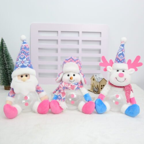 Christmas Candy Jars with Plush Santa Snowman Reindeer for Gifts & Table Decor