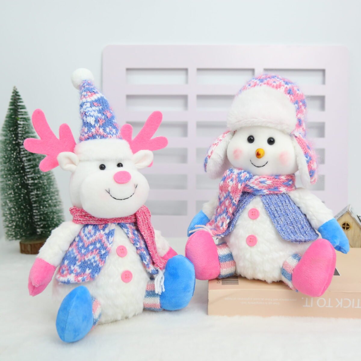 Christmas Tabletop Decorations, Plush Santa Snowman Reindeer Decor Set