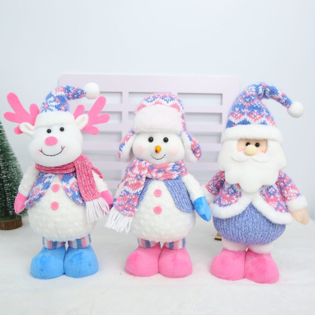 Christmas Plush Dolls with Retractable Legs, Santa Snowman Reindeer Standing Decor