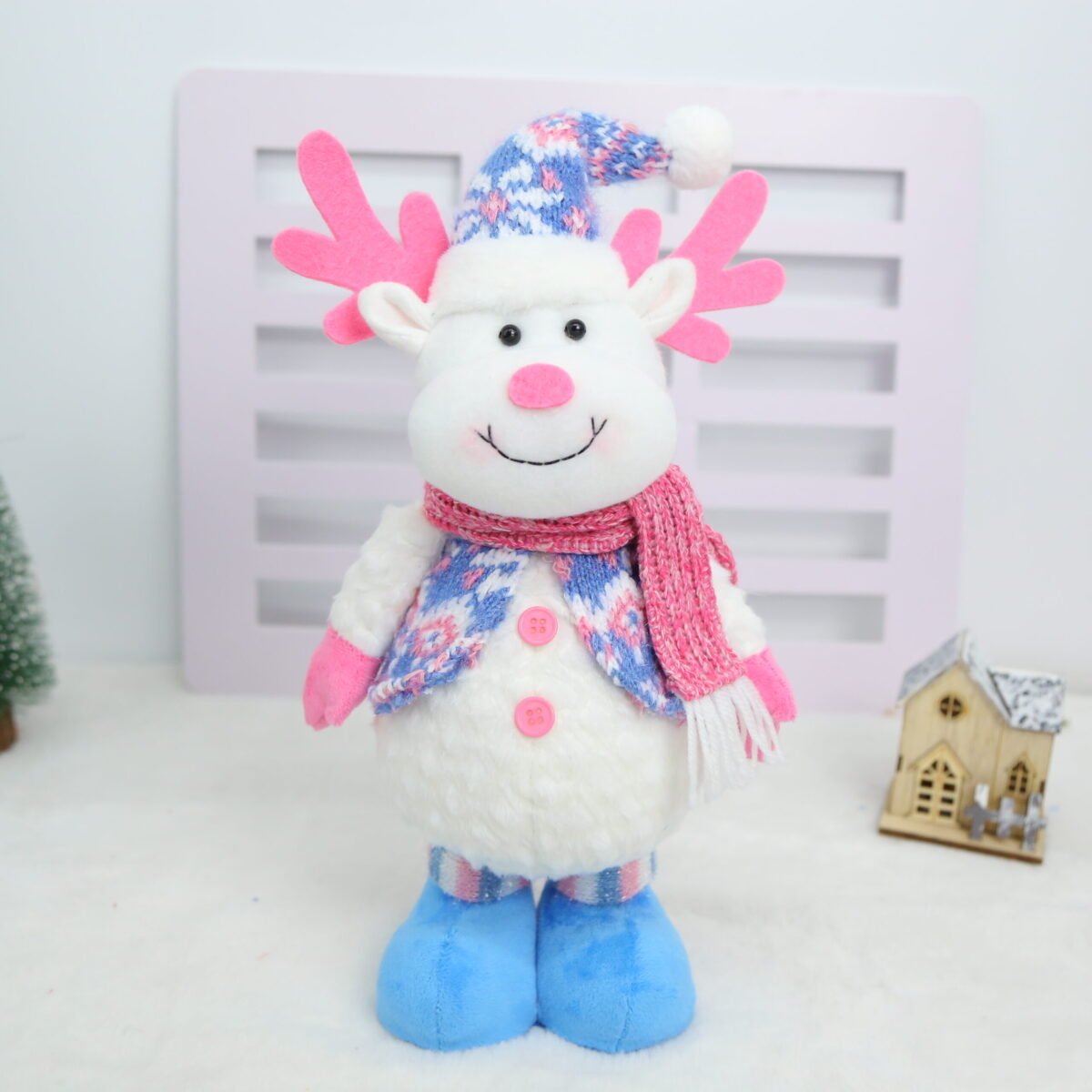 Christmas Plush Dolls with Retractable Legs, Santa Snowman Reindeer Standing Decor