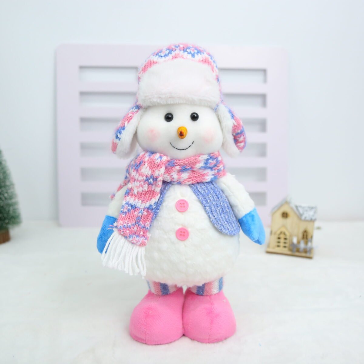 Christmas Plush Dolls with Retractable Legs, Santa Snowman Reindeer Standing Decor